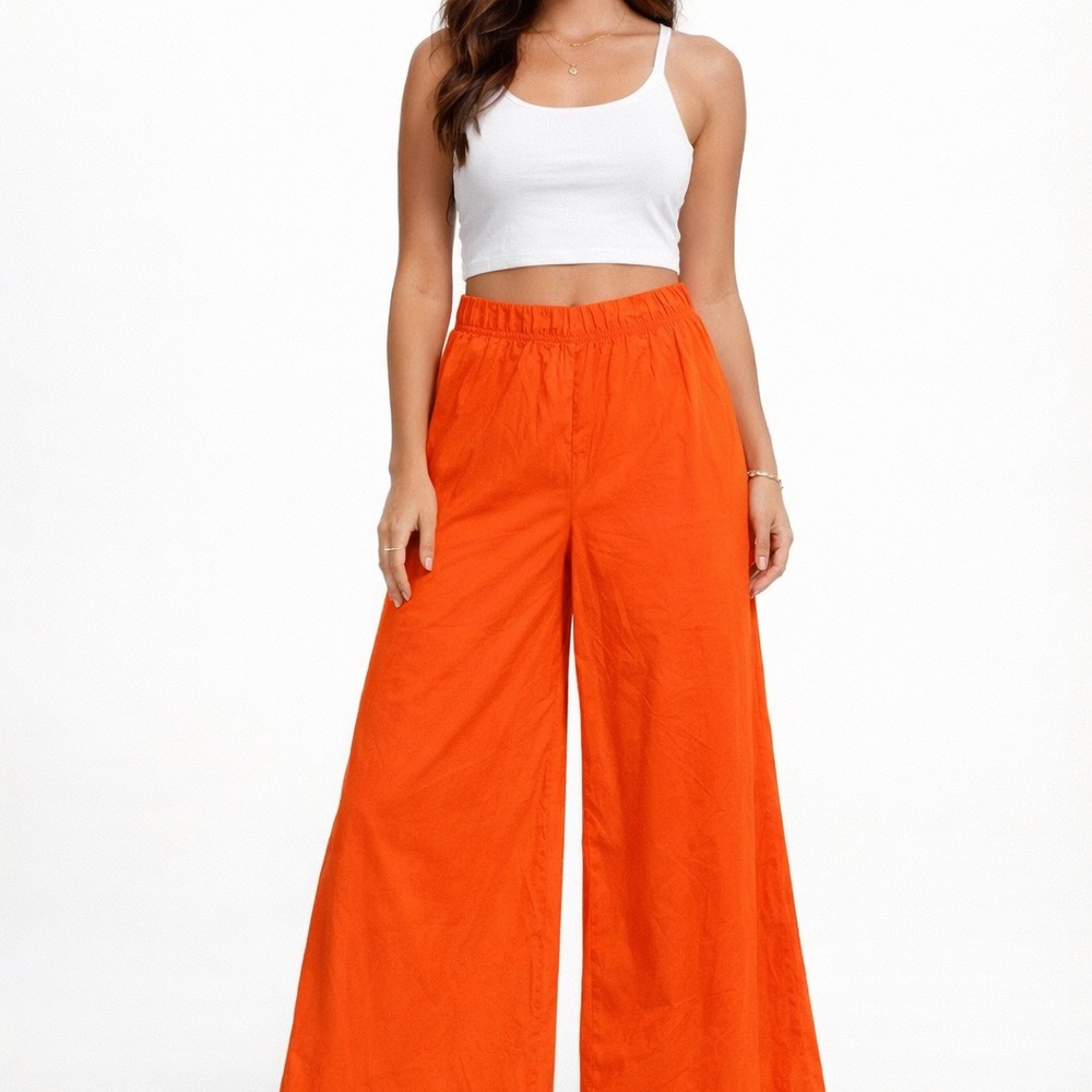 Women's Orange Wide-Leg Pants